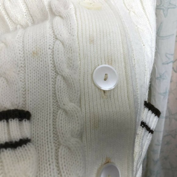 Vintage Cable Knit Vest Button Front White Pockets size M Brown Trim - Picture 4 of 6